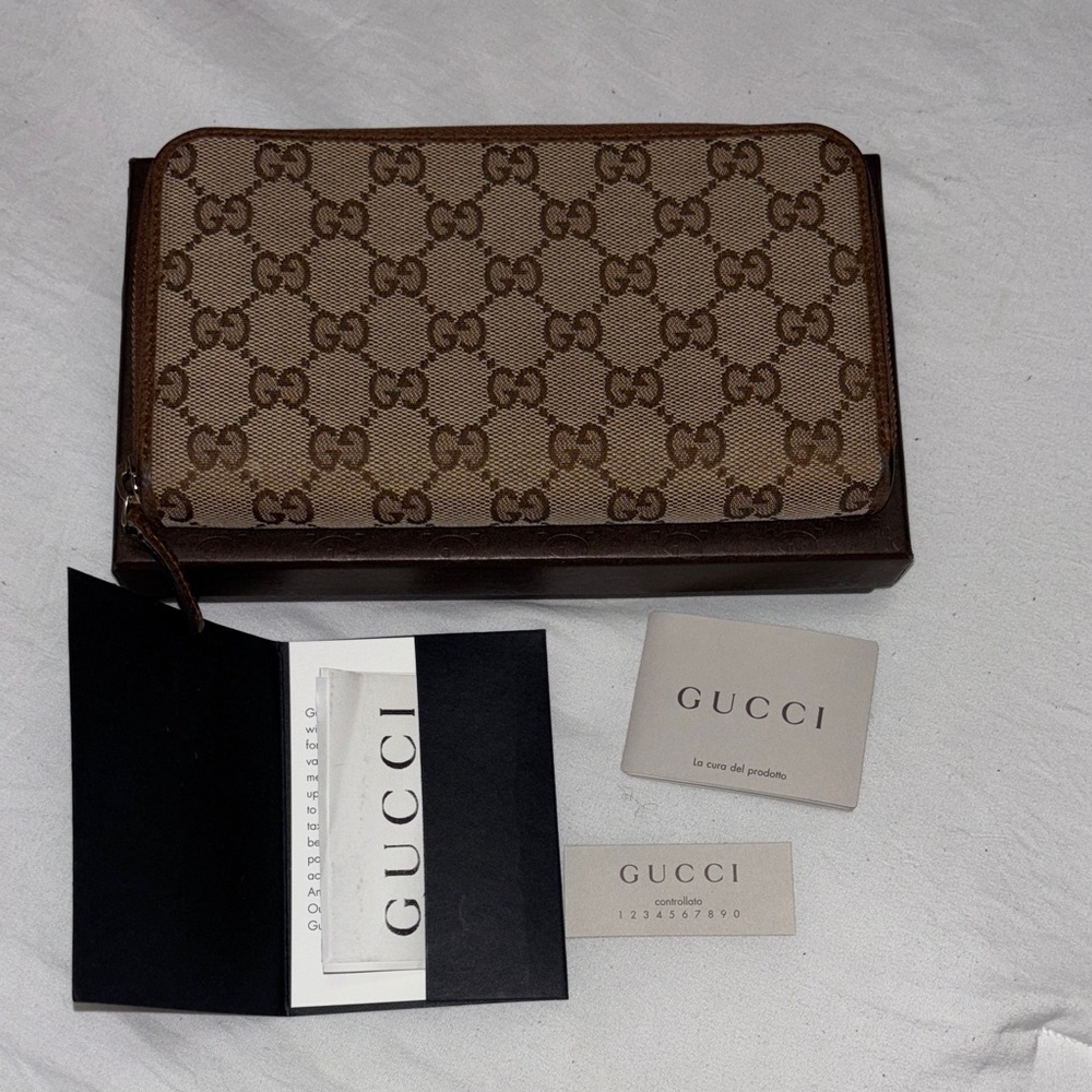 Gucci Brown Monogram Zip Wallet